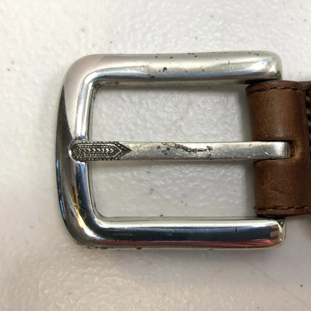 New Brighton Belt Brown Leather Southwestern Woven‎ Inlay Cowboy sz 32